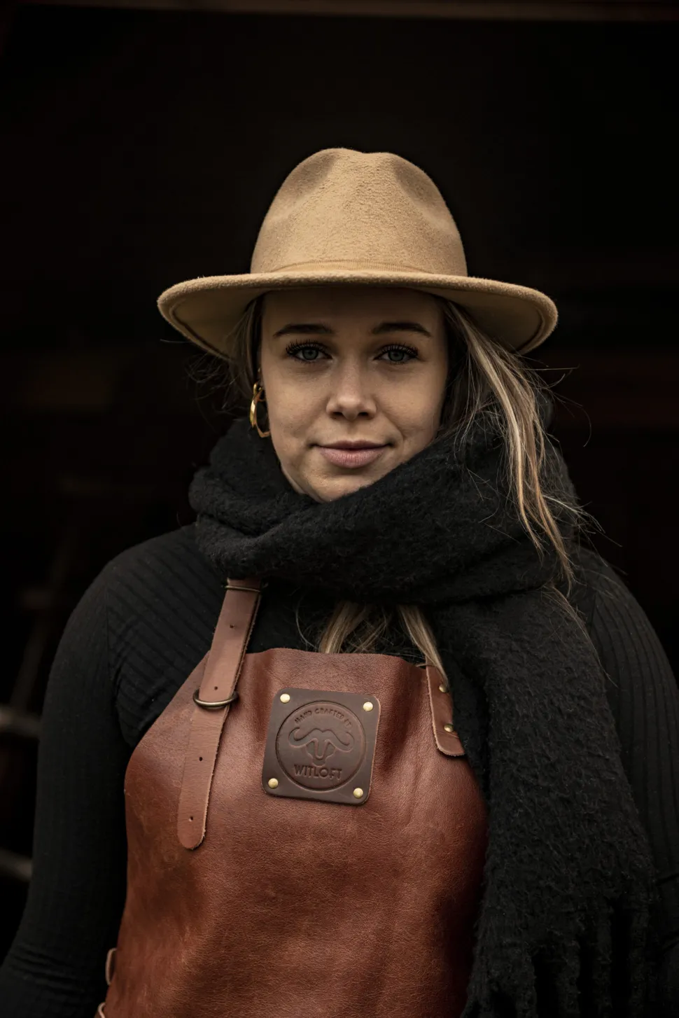 Leren buffalo schort Cognac Witloft