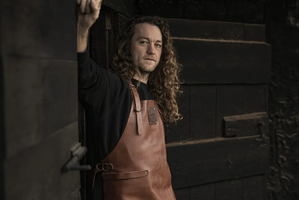 Leren buffalo schort Cognac Witloft