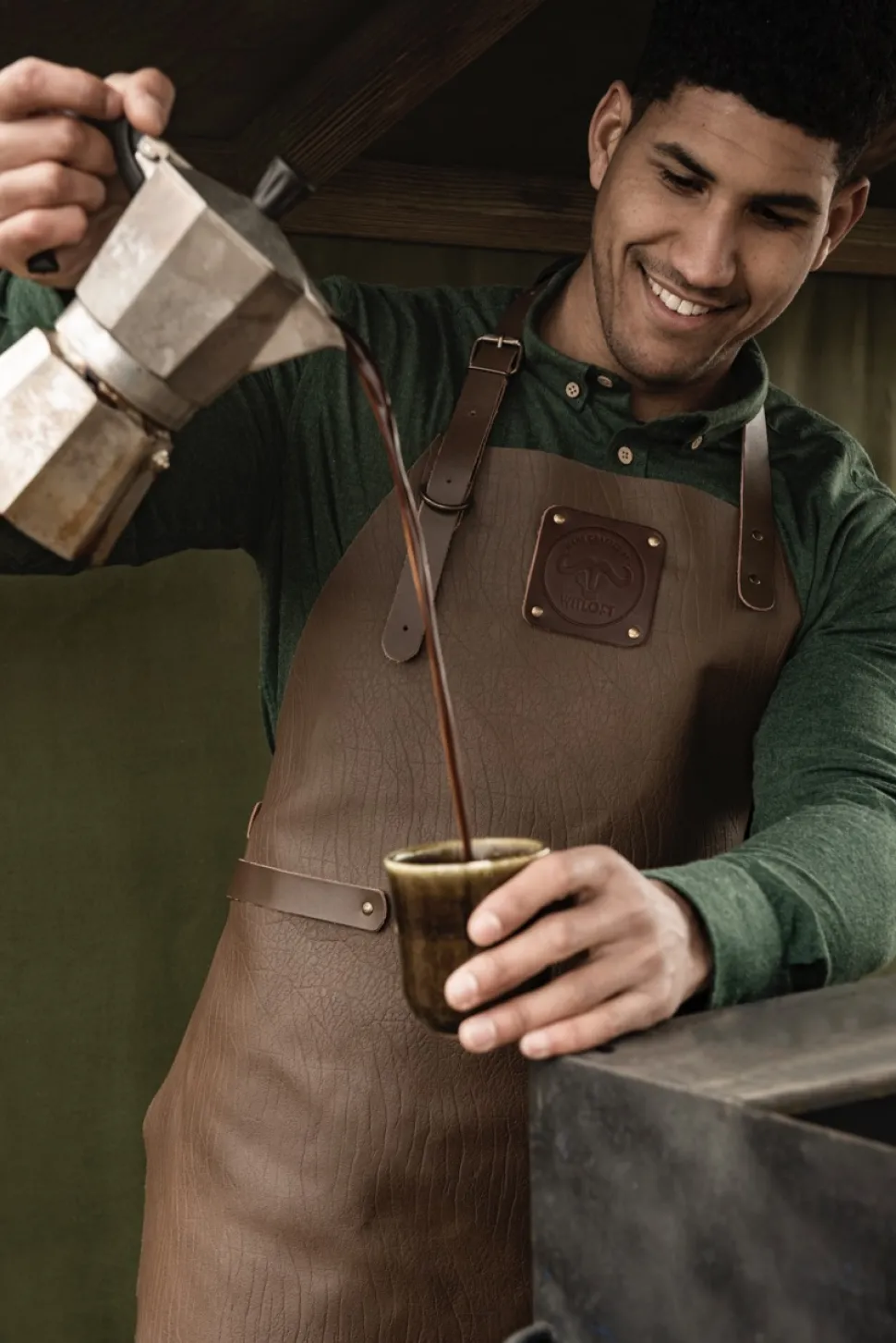 Leren buffalo schort Mokka Witloft